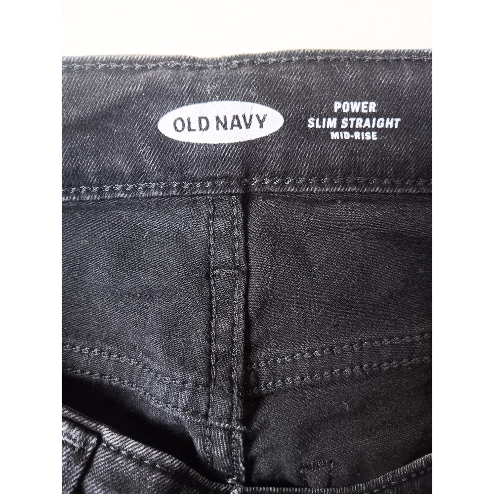 Old Navy Power Slim Straight Jeans Womens 2 Black Wash Distressed Stretch Denim - Picture 6 of 8
